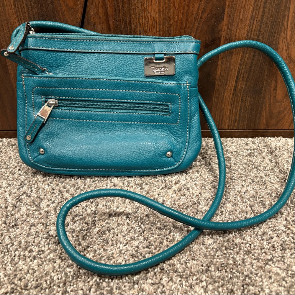 Tignanello Teal Leather Crossbody Bag